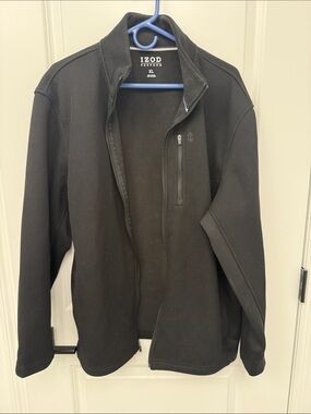 Izod Men’s Black Ribbed Full-Zip Performance Sweater Jacket. Size L. Like new